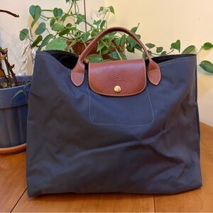 Longchamp Navy and Brown Leather Flap Bag